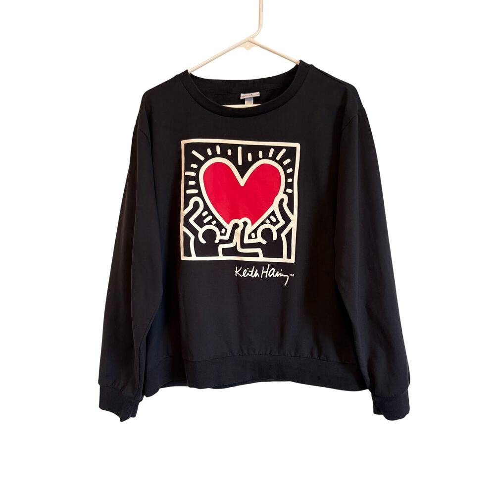 Keith Haring Dancing Heart Black Crewneck Sweatshirt XL Popart Streetwear Retro
